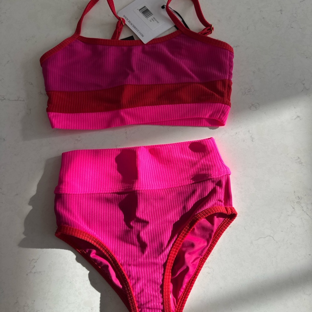Beach Riot Pink and Red Bikini Set size 7/8